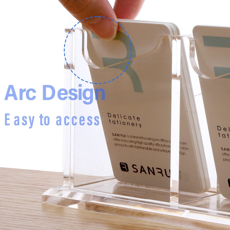 SANRUI حامل بطاقات العمل العمودي SANRUI - حامل عرض شفاف من الأكريليك للمكتب، المنزل والمعارض - تصميم أنيق، متين، سهل الوصول، تخزين بطاقات احترافي، 2 فتحة - Image 4